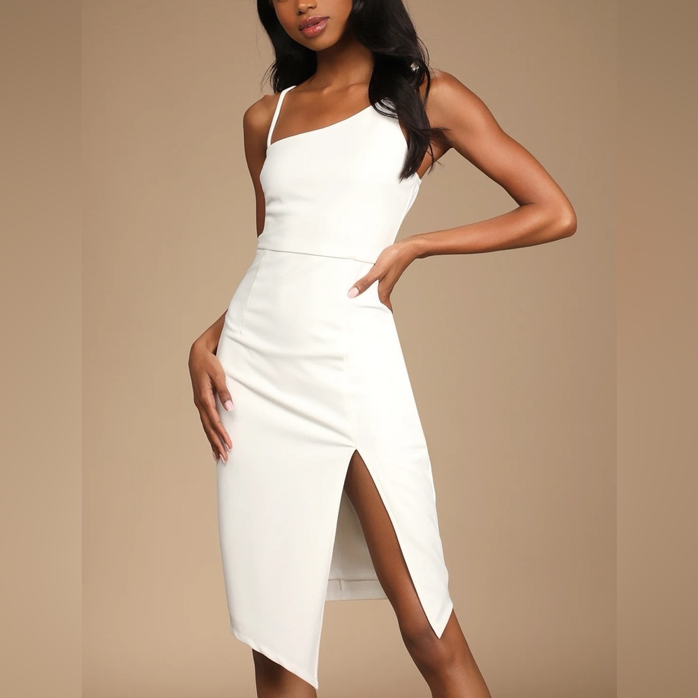 NEW Lulus White Asymmetrical Midi Dress